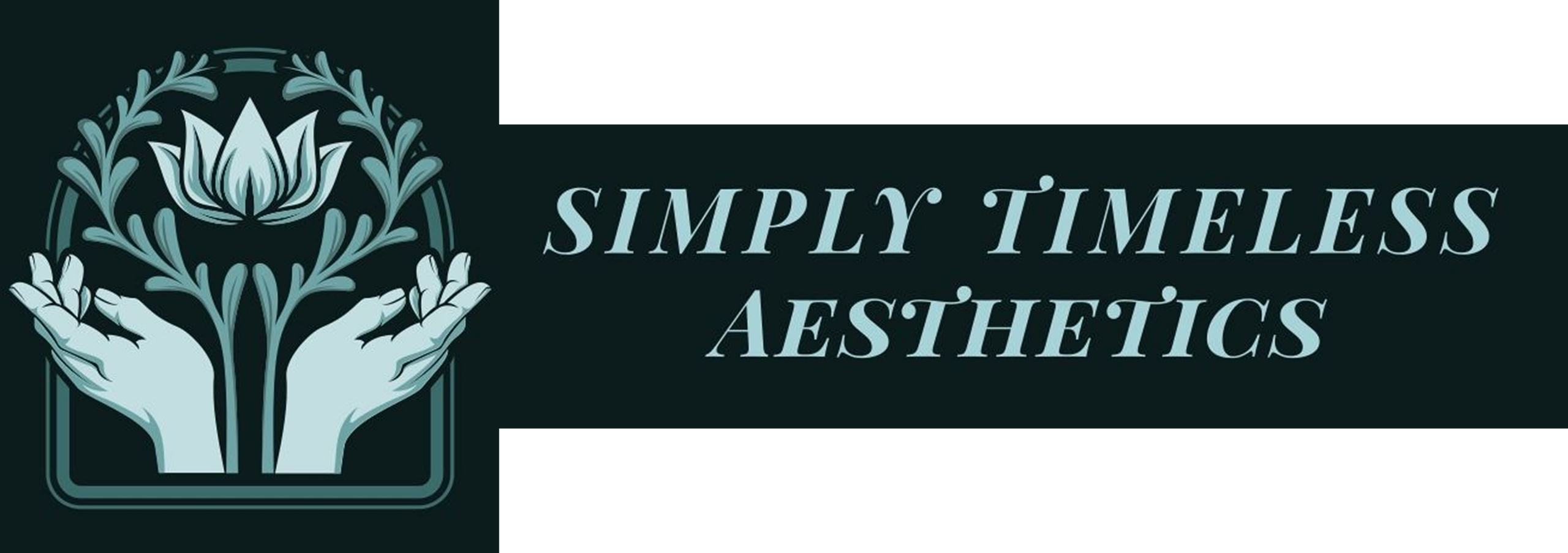 Text reading 'SIMPLY THE AESTH' in stylish font on a dark background.